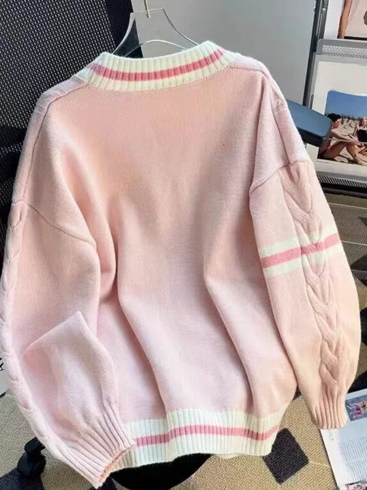 Bow Knit Cardigan – Y2K Aesthetic Contrast Trim Sweater From Kawaii Stop
