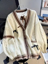 Bow Knit Cardigan – Y2K Aesthetic Contrast Trim Sweater From Kawaii Stop