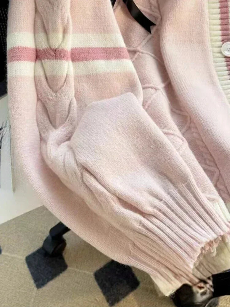 Bow Knit Cardigan – Y2K Aesthetic Contrast Trim Sweater From Kawaii Stop
