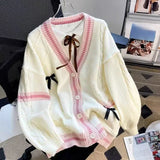 Bow Knit Cardigan – Y2K Aesthetic Contrast Trim Sweater From Kawaii Stop