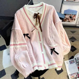 Bow Knit Cardigan – Y2K Aesthetic Contrast Trim Sweater From Kawaii Stop