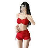 Bow Print Bikini Set – Korean 3pcs Mesh Cover with Drawstring Shorts from Kawaii Stop
