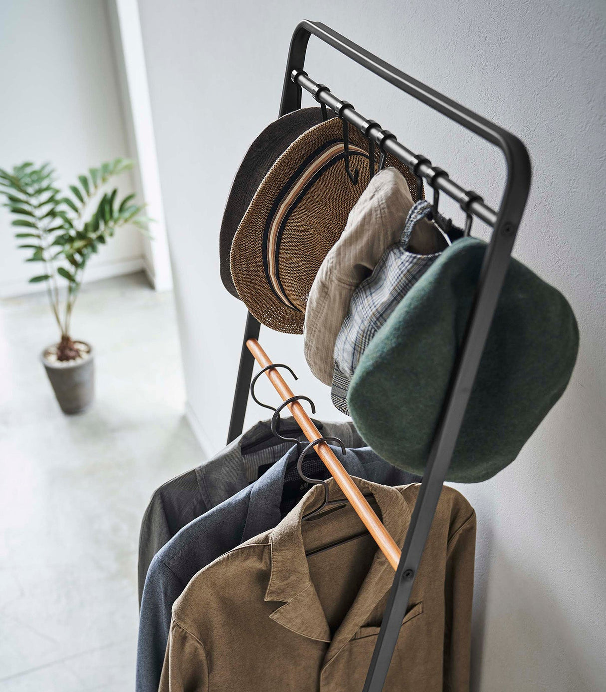 Coat Rack with Hat Storage (66" H)  - Steel + Wood from Yamazaki Home