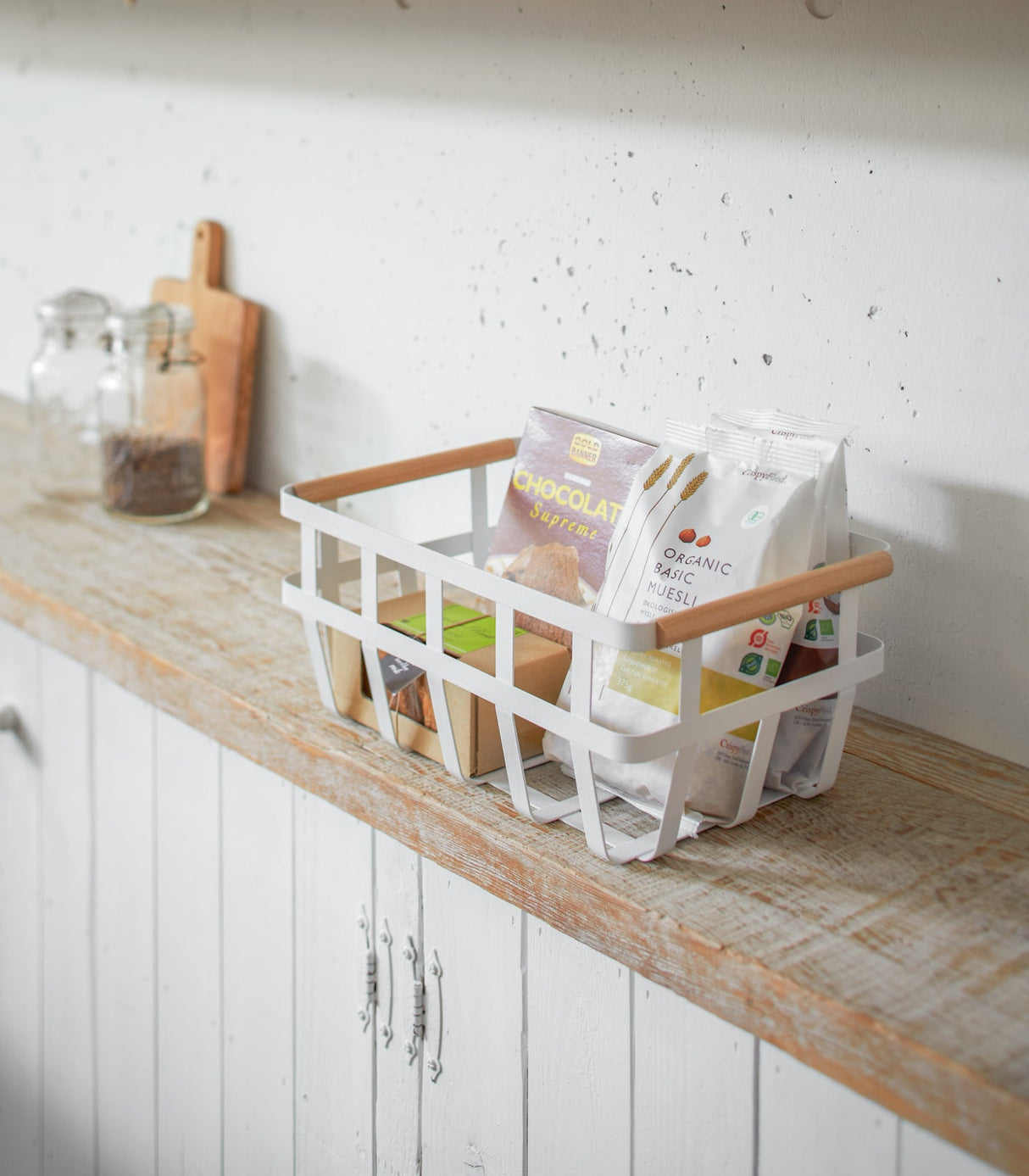Storage Basket - Two Sizes - Steel + Wood from Yamazaki Home