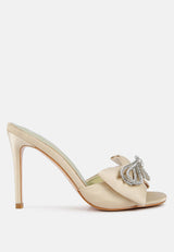 Brag In Rhinestone Embellished Bow Satin Heels from London Rag International
