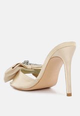Brag In Rhinestone Embellished Bow Satin Heels from London Rag International