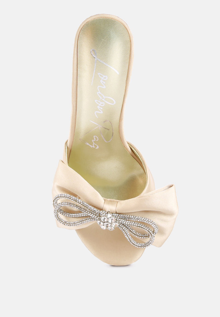 Brag In Rhinestone Embellished Bow Satin Heels from London Rag International