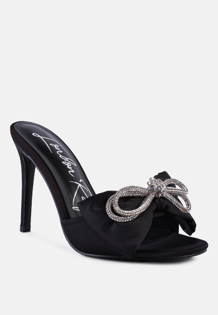 Brag In Rhinestone Embellished Bow Satin Heels from London Rag International