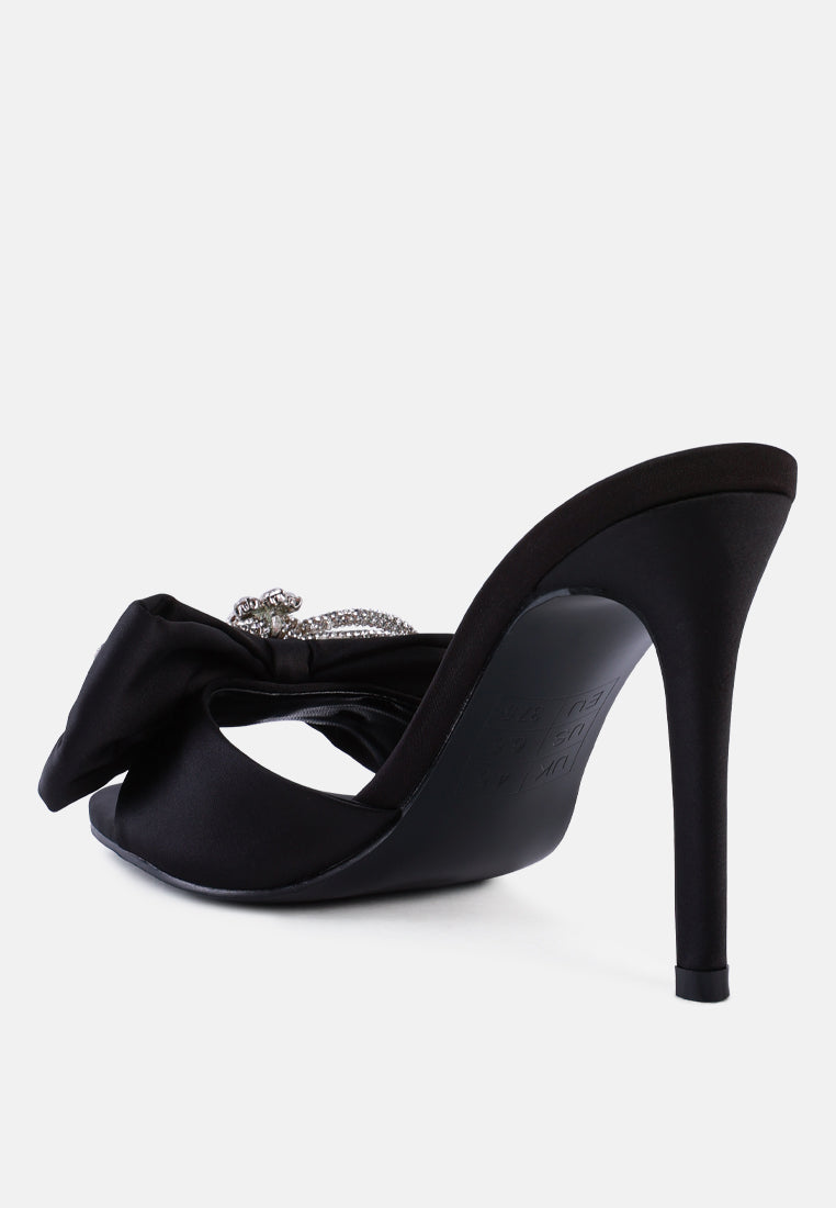 Brag In Rhinestone Embellished Bow Satin Heels from London Rag International