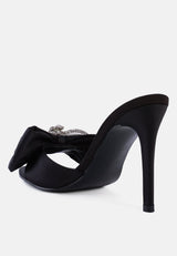 Brag In Rhinestone Embellished Bow Satin Heels from London Rag International