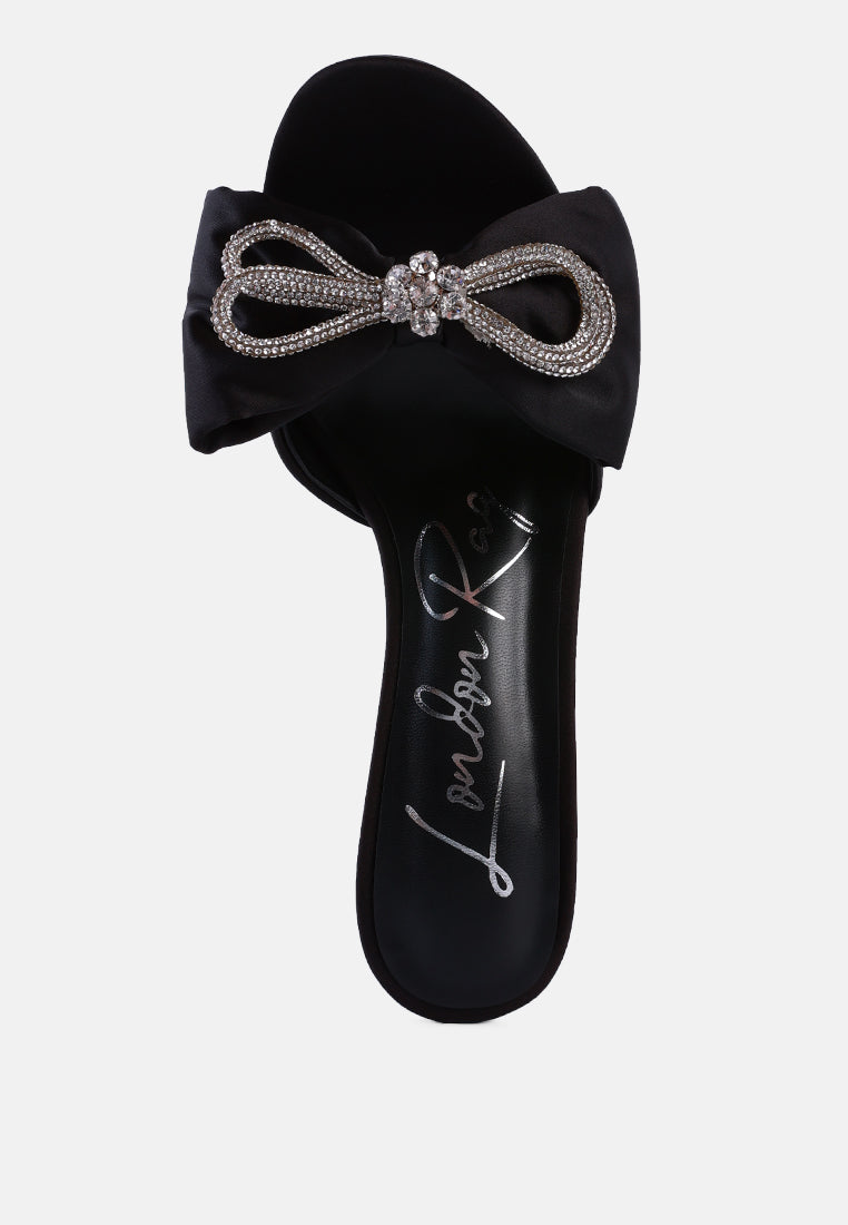 Brag In Rhinestone Embellished Bow Satin Heels from London Rag International