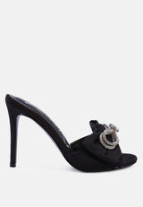Brag In Rhinestone Embellished Bow Satin Heels from London Rag International