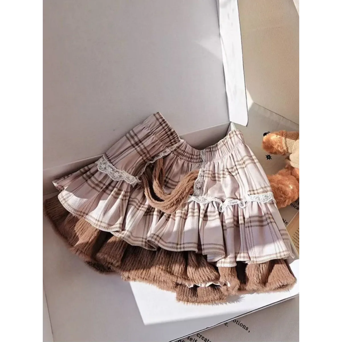 Brown Plaid Ruffle Hem Mini Skirt – Kawaii Harajuku Style from Kawaii Stop