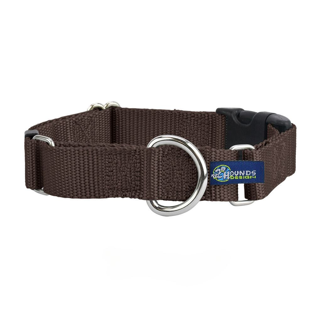 5/8″ and 1″ Brown Nylon Buckle Martingale Dog Collar from 2 Hounds Design