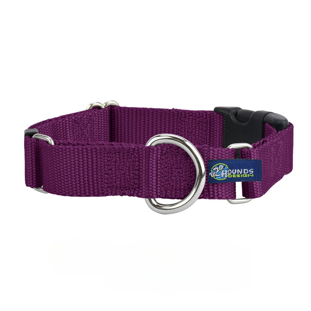 5/8″ and 1″ Burgundy Nylon Buckle Martingale Dog Collar from 2 Hounds Design