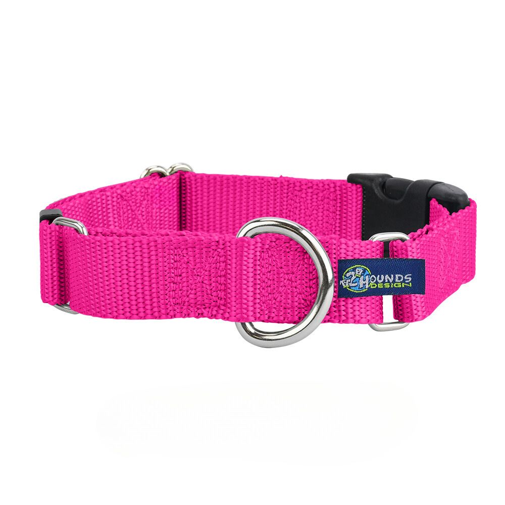 5/8″ and 1″ Hot Pink Nylon Buckle Martingale Dog Collar from 2 Hounds Design