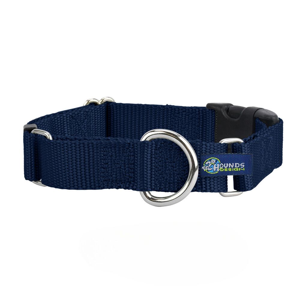 5/8″ and 1″ Navy Blue Nylon Buckle Martingale Dog Collar from 2 Hounds Design