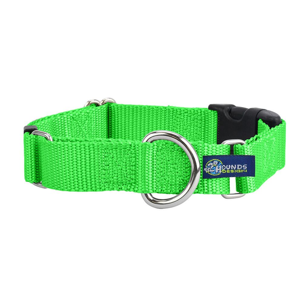 5/8″ and 1″ Neon Green Nylon Buckle Martingale Dog Collar from 2 Hounds Design