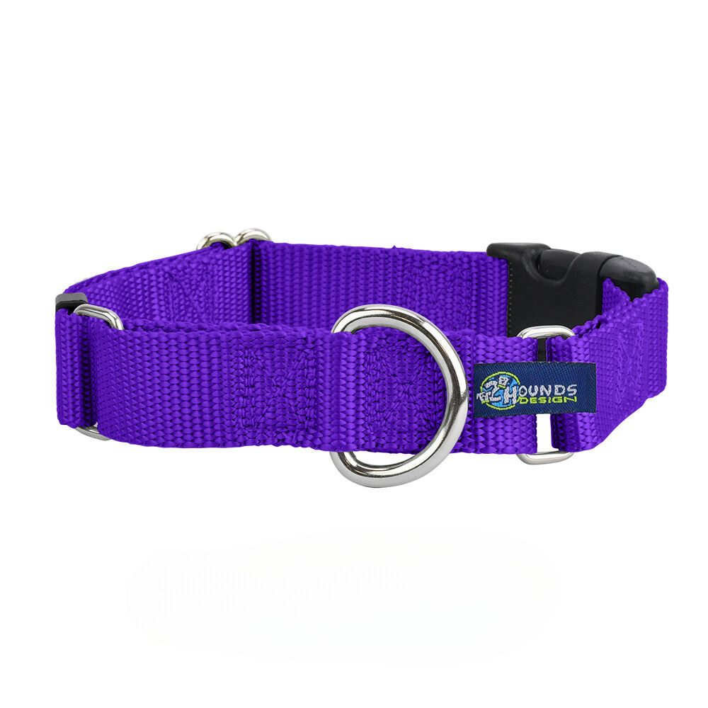 5/8″ and 1″ Purple Nylon Buckle Martingale Dog Collar from 2 Hounds Design