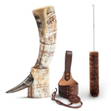 Curved Drinking Horn Bundle with Stand & Holster from Norse Tradesman