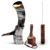 Curved Drinking Horn Bundle with Stand & Holster from Norse Tradesman
