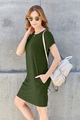 Basic Bae Full Size Round Neck Short Sleeve Dress with Pockets from Enfance-Heureuse
