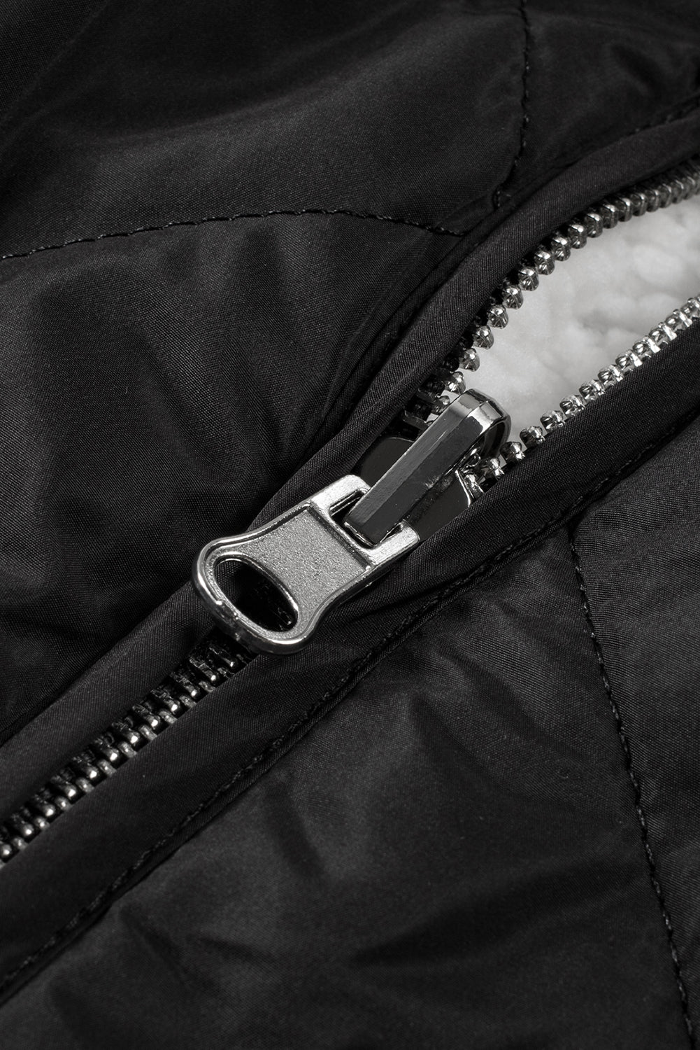 Black Fleece Lined Quilted Zip up Vest Coat From MsDressly
