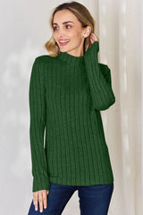 Basic Bae Full Size Ribbed Mock Neck Long Sleeve T-Shirt from Enfance-Heureuse