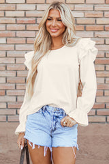 Beige Ruffled Flounce Sleeve Corduroy Blouse from MsDressly