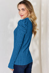 Basic Bae Full Size Ribbed Mock Neck Puff Sleeve T-Shirt from Enfance-Heureuse
