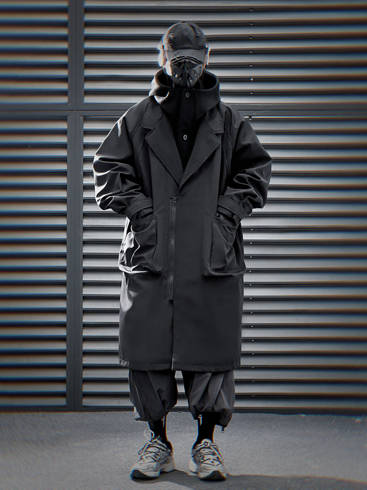 J36 Black Urban Trench Coat with Hoodie from Niepce Inc