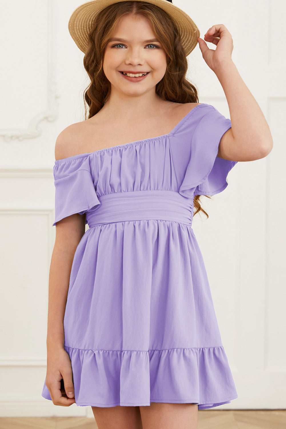 Ruffle Hem Tie-Back Flutter Sleeve Dress from Enfance-Heureuse