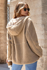 Fleece Zip Up Drawstring Hooded Pocketed Jacket from Threaded Pear