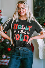 Black HOLLY JOLLY Vibes Christmas Crew Neck T Shirt from MsDressly