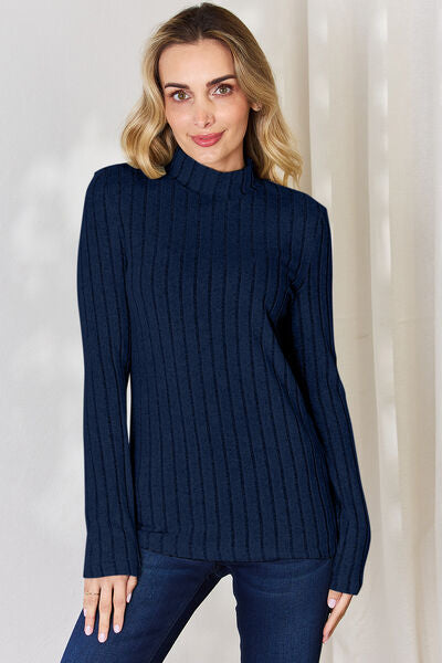 Basic Bae Full Size Ribbed Mock Neck Long Sleeve T-Shirt from Enfance-Heureuse