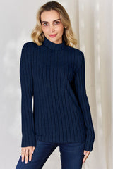 Basic Bae Full Size Ribbed Mock Neck Long Sleeve T-Shirt from Enfance-Heureuse