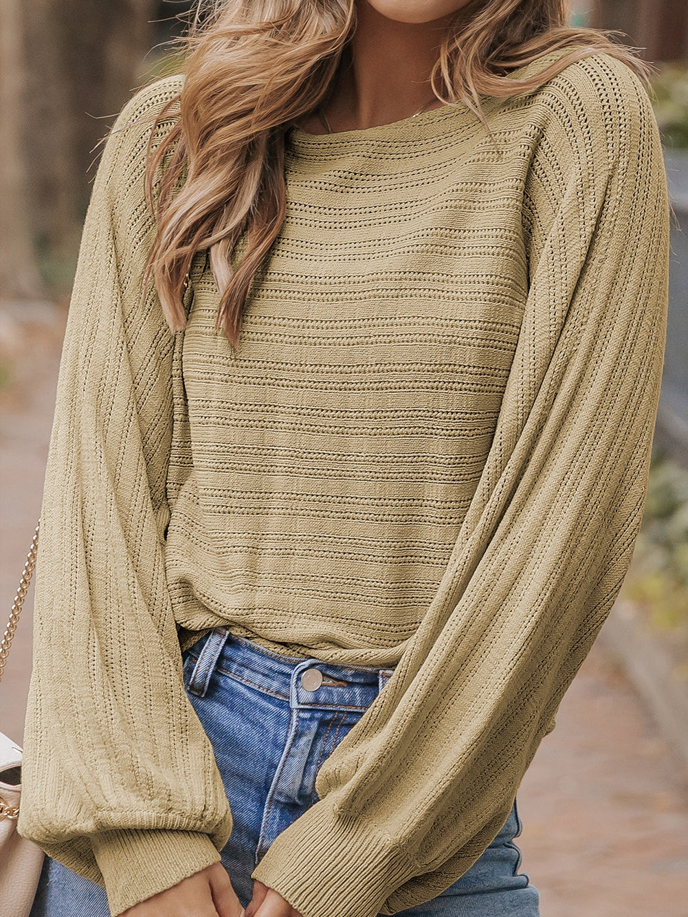 Apricot Eyelets Textured Lantern Sleeve Knit Jumper from MsDressly