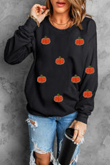 Black Halloween Pumpkin Graphic Drop Shoulder Sweatshirt from MsDressly