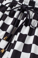 Black Checkered Drawstring Elastic Waist Casual Shorts from MsDressly