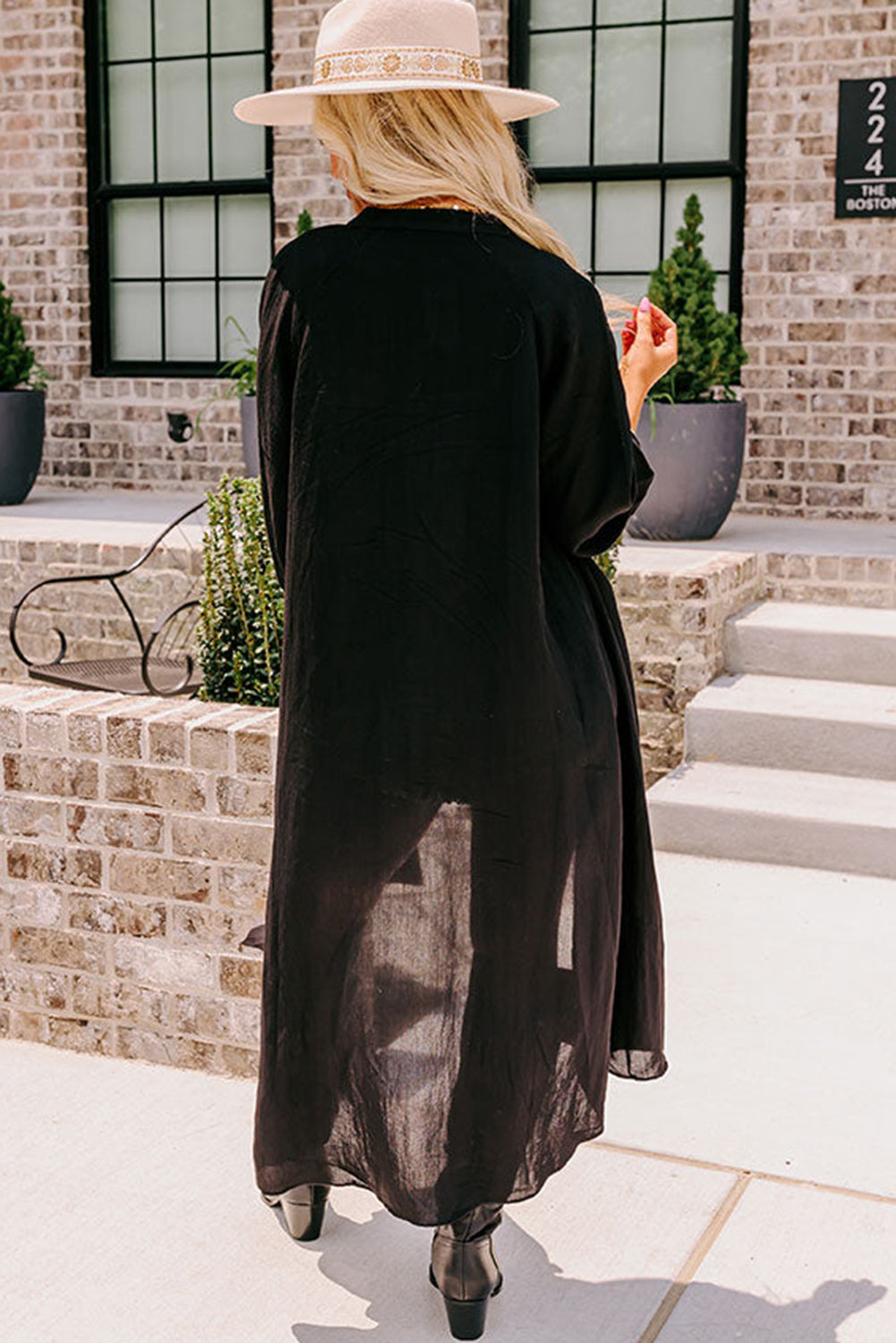 Black 3/4 Sleeve Button Up Long Kimono from MsDressly