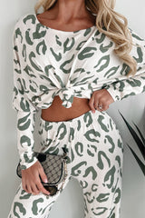 Beige Leopard Animal Print Long Sleeve and Pants Loungewear Set from MsDressly