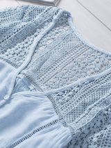 3/4 Sleeve Crochet Blouse in Light Blue from MsDressly