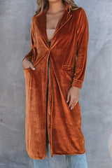 Brown Retro Velvet Long Sleeve Pocket Coat From MsDressly