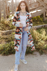 Chic Printed Lapel Woolen Coat with Unique Stitching from MsDressly