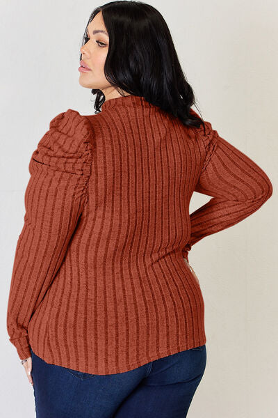 Basic Bae Full Size Ribbed Mock Neck Puff Sleeve T-Shirt from Enfance-Heureuse