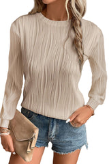 Apricot Textured Wavy Round Neck Long Sleeve Top from MsDressly