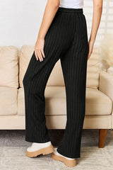 Basic Bae Full Size Ribbed Drawstring Hooded Top and Straight Pants Set from Enfance-Heureuse