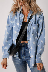 Star Light Wash Raw Hem Denim Jacket from Threaded Pear