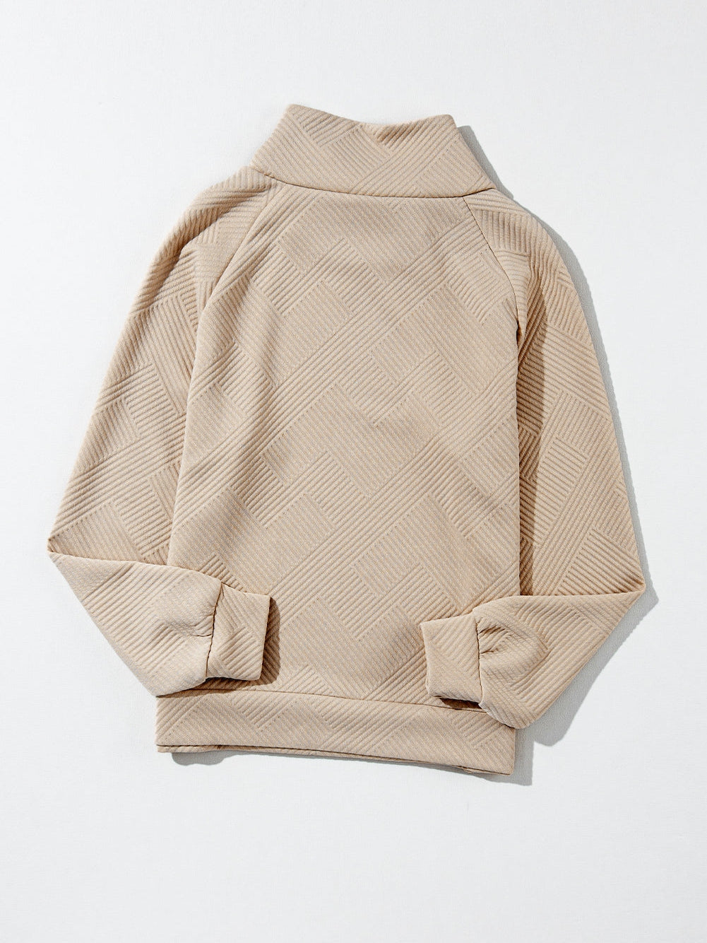 Apricot Textured High Neck Sweatshirt with Unique Asymmetrical Buttons from MsDressly