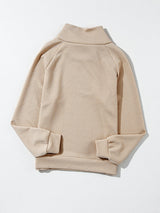 Apricot Textured High Neck Sweatshirt with Unique Asymmetrical Buttons from MsDressly